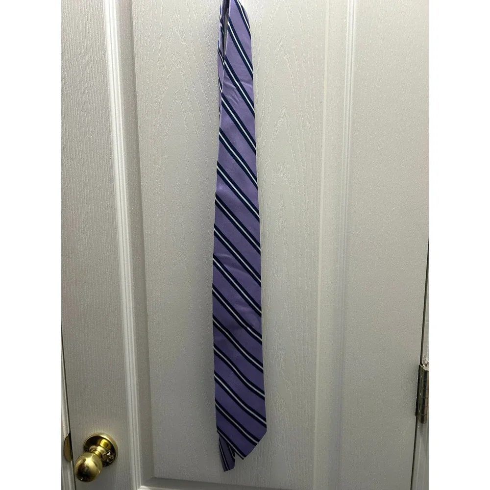 Haines & Bonner London 100% Silk Handmade Purple Striped Necktie Mens